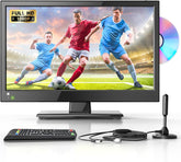 Mini televizor DESOBRY de 16 inci cu DVD player integrat, suport pentru mini televizor 1080p, antenă, HDMI, AV, intrare USB, televizor de 12V pentru camping/autorulote/caravane/autorulote