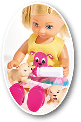 Simba 105733041 - Evi Love Puppy Love, mit DREI Babyhunden, mit Hundekorb und Zubehör, Ankleidepuppe, 12cm, für Kinder ab 3 Jahren
