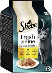 Sheba Portion Pouches Hrană umedă pentru pisici, pachet multiplu Fresh & Fine în jeleu cu curcan și pui, 6x6x50g - Hrană pentru pisici de înaltă calitate în jeleu cu curcan și pui