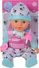 New Born Baby kleiner Elefant, Vollvinylpuppe mit Trink und Nässfunktion, Flasche und Schnuller, 30cm, ab 2 Jahren, Grau