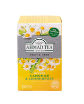 Ahmad Tea - Camomile & Lemongrass - Ceai de fructe și plante fără cofeină - Mușețel și lemongrass - Pliculețe de ceai ambalate individual, sigilate pentru păstrarea aromelor, cu 2 g de ceai per porție - 20 pliculețe de ceai cu bandă