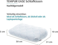 Pernă de dormit din spumă cu memorie TEMPUR EASE, pernă ergonomică de susținere a gâtului pentru orice poziție de dormit, suport ferm, 50 X 31 X 10/5 cm, alb Perne standard Naty Shop