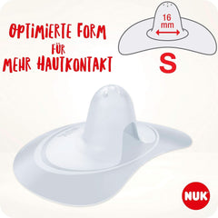 NUK Stillhütchen | Stillhütchen | Schützt vor wunden Brustwarzen | Dünnes Silikon | Größe S (16 mm) | 2 Stück Babynahrung und Stillzubehör Naty Shop
