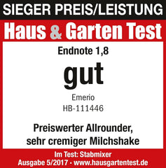 Emerio HB-111446 Stabmixer, TESTSIEGER Preis/Leistung, Gummierter Rutschfester Griff, Edelstahl, Bpa-Frei, Schwarz, 250W Bucatarie Naty Shop