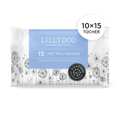 LILLYDOO Baby Feuchttücher Mit 99% Wasser, 10 X 15 Stück (150 Feuchttücher), 100% Plastikfreies Tuch, Ohne Parfüme & Mild Wie Watte Und Wasser (FSC Mix) Baby Wet Wipes Naty Shop