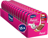 Vitakraft Poésie Création, hrană umedă pentru pisici, hrană umedă în sos, cu carne de vită și morcov, pachet vrac, fără zahăr adăugat sau cereale (15 x 85g)