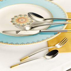 Villeroy & Boch - Ella Tacâmuri parțial placate cu aur aur, 30 bucăți, 6 persoane, lavabil în mașina de spălat vase, oțel inoxidabil Bucatarie Naty Shop