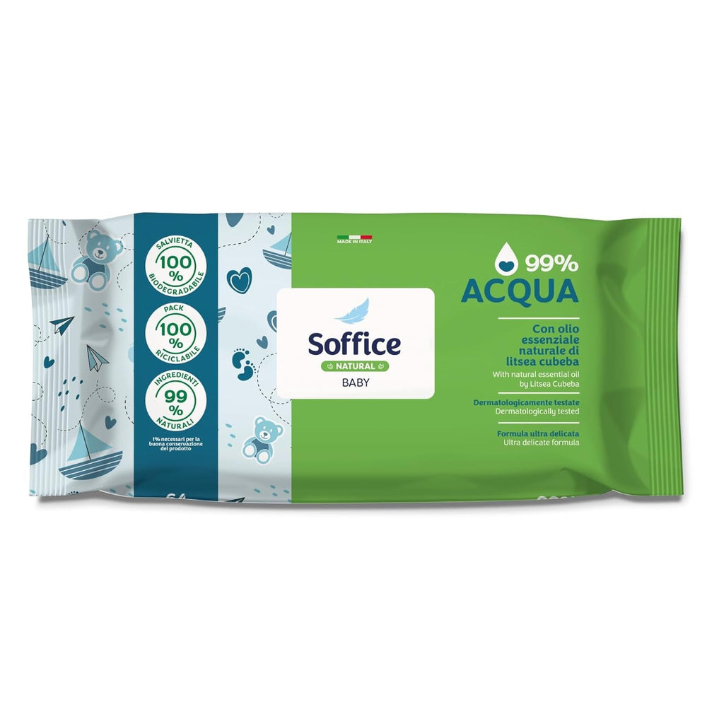 Șervețele umede demachiante naturale pentru bebeluși, 99% apă, formulă foarte delicată pentru igiena zilnică a copiilor și nou-născuților – 12 pachete a câte 64 de șervețele