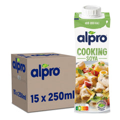 Alpro Cooking Soya – Vegane Kochcreme aus Soja mit neutralem Geschmack für warme und kalte Gerichte – 15 x 250 ml