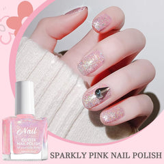 Oja cu sclipici roz - Oja non-toxică, pe bază de apă, pentru femei - Oja cu uscare rapidă - Oja cu sclipici reflectorizant pentru nail art DIY acasă (Roz transparent, 10 ml)