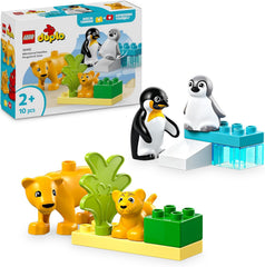 LEGO DUPLO Wildtier-Familien: Pinguine und Löwen – Spielzeug zur Förderung der Feinmotorik für Mädchen & Jungen ab 2 Jahren – Lernspielzeug für Kleinkinder mit 4 Tierfiguren – Geschenkidee – 10442