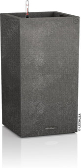 Lechuza CANTO Stone 30 înălțime, Negru grafit, Plastic de înaltă calitate, Include sistem de udare, Inserție de plantare detașabilă, Pentru uz interior și exterior, 13602, 30x30x56 cm
