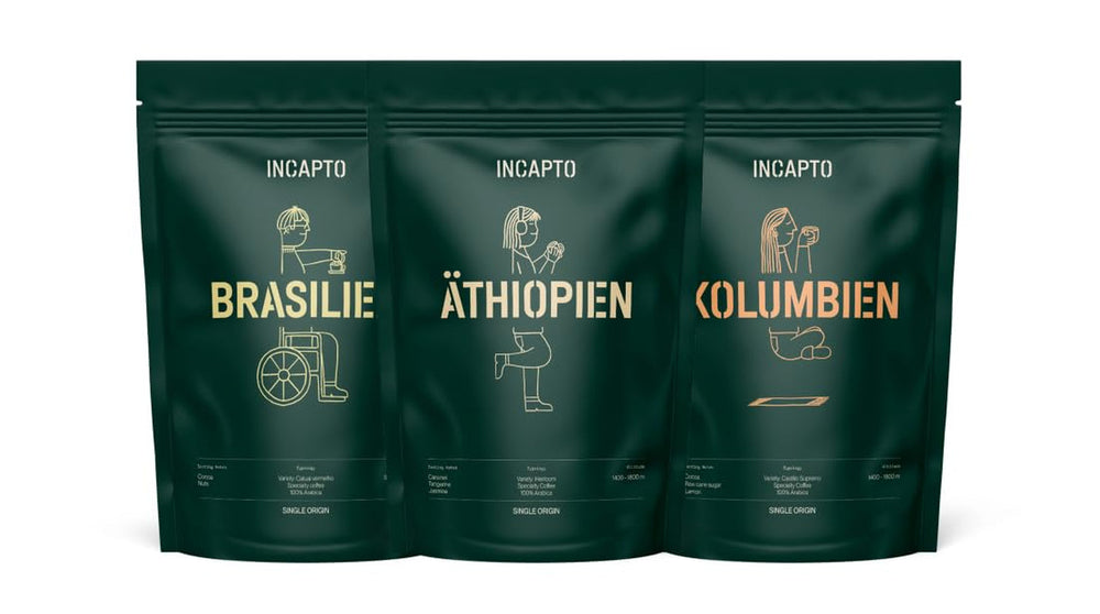 Incapto Best Sellers Set Spezialitäten-Kaffeebohnen | Herkunft - Kolumbien, Brasilien und Äthiopien | Specialty Coffee +80 Punkte SCA | 3 Pakete à 500g
