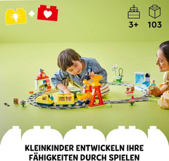LEGO DUPLO Town Große interaktive Eisenbahn, Bauspielzeug für Kleinkinder ab 3 Jahren, Push & Go-Lokomotive mit Lichtern und Geräuschen, Gleisteile, Lernspielzeug für Vorschulkinder 10428 Bausets Beuche den LEGO-Store