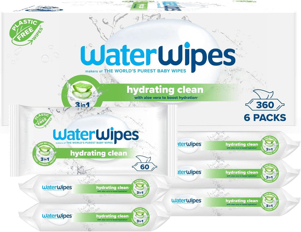 Waterwipes feuchtigkeitsspendende und reinigende Babytücher mit 99 % Wasser und Aloe-Vera-Extrakt, Feuchttücher für Gesicht und Körper, Naty Shop 360 Wipes
