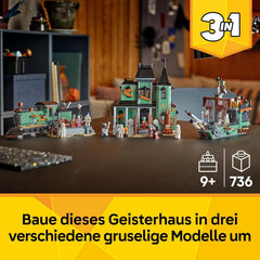 LEGO Creator Geisterhaus - 3-in-1 Spielzeug mit Haus - Bauset umbaubar in Schiff oder Zug - Mit 5 gruseligen Minifiguren - Cooles Halloweengeschenk für Jungen und Mädchen ab 9 Jahren - 31167