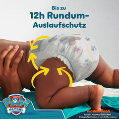 Scutece Pampers Baby-Dry Ediția Patrula Cățelușilor, mărimea 4, 222 de scutece, 9 kg - 14 kg, protecție împotriva scurgerilor de până la 100% și confort toată noaptea