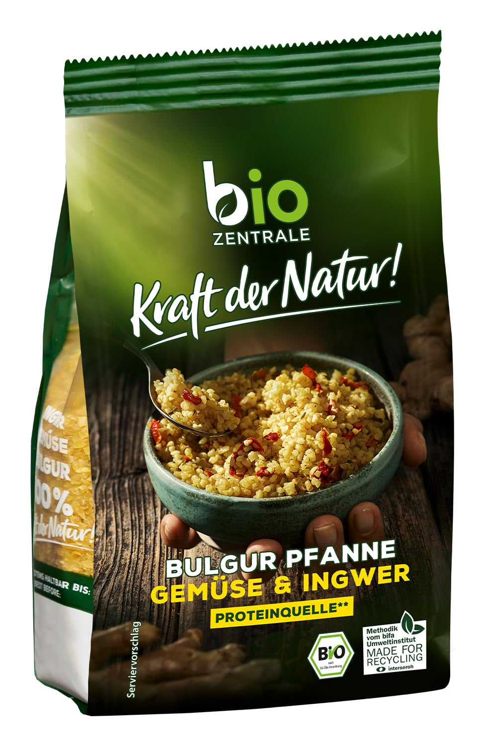 Biozentrale Bulgur im Tablett mit Gemüse und Ingwer | 200 g perfekt für eine schnelle Mahlzeit zum Mitnehmen | Quelle für veganes Protein | einfach zuzubereiten