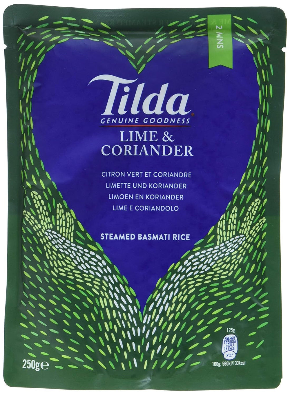 Orez TILDA Basmati gătit la aburi cu lime și coriandru pentru cuptorul cu microunde, 250 g