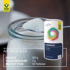 Raab Vitalfood® D-Mannose Powder (220 G) - Frei Von Zusätzen, Vegan, Glutenfrei, Gut Löslich, Mit Meßlöffel in Der Dose, Vorratspackung, 100% D-Mannose (Gewonnen Aus Mais) Sweeteners Naty Shop