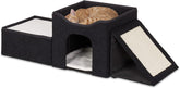 Relaxdays Katzenhöhle, faltbar, 3 Liegeplätze, Katzenhaus mit Kratzfläche, HBT: 36,5x112x41 cm, Katzenversteck, schwarz