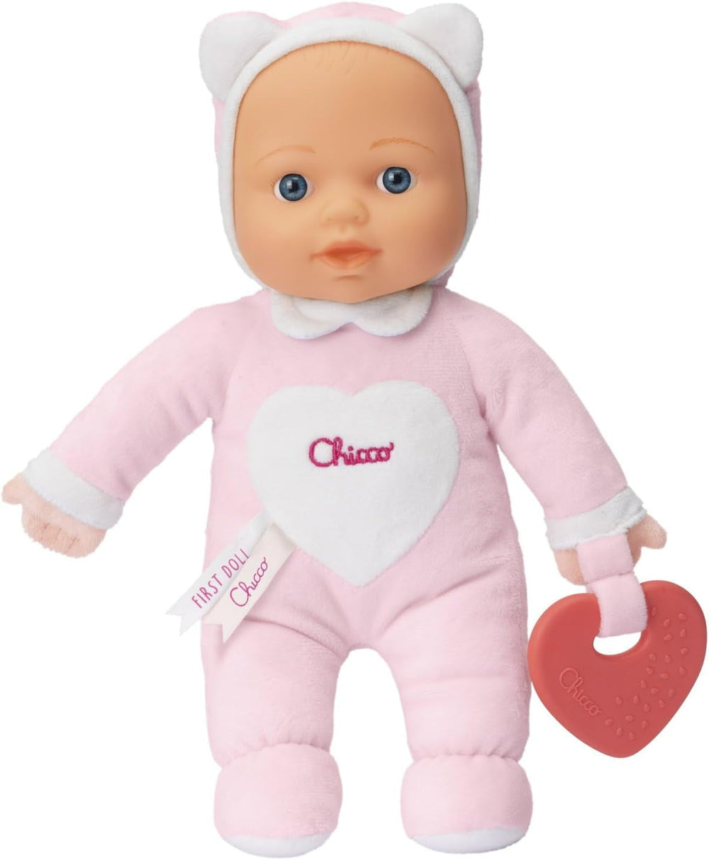 Chicco Meine erste Puppe Spielzeug, Kuschelpuppe mit weichem Beißherz, weich und leicht, Babyspielzeug, maschinenwaschbar, 0 Monate Plus, Rosa