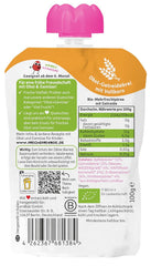 FRECHE FREUNDE Bio Quetschie Apfel, Erdbeere, Himbeere mit Grieß, Fruchtmus mit Getreide im Quetschbeutel für Babys ab dem 6. Monat, vegan, 6er Pack (6 x 100g)