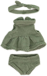Miniland Strick-Kleiderset Dolls, aus recyceltem Material, für 21cm Puppen. Modell: Kleid und Haarreif, grün, 31683
