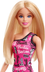 Barbie-Modepuppe mit glattem blonden Haar in rosa One-Shoulder-Stretchkleid und Schuhen mit Logo-Aufdruck HRH07 Naty Shop Dolls