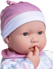 JC Toys La Baby Puppe mit weichem Körper, waschbar, magische Flasche und Schnuller, rosa und weiß, Blumenmuster, entworfen in Spanien, 2 Jahre