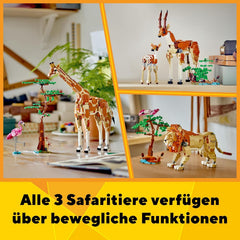 LEGO Creator 3in1 Wild Safari Animals, Giraffe Toy to Gazelle Figures to Lion Model, Set for Kids, Girls & Boys Aged 9 Plus, Includes Flamingo and Butterfly, Nature Gifts for Imaginative Play 31150
