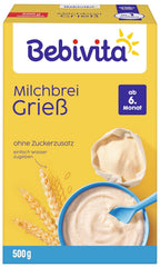 Terci de griș cu lapte (4 x 500g), hrană pentru bebeluși de la 6 luni, fără zahăr adăugat, cu minerale și vitamine valoroase, foarte sățios