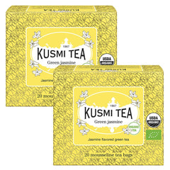 Kusmi Tea - Pachet de 2 - Ceai verde cu iasomie - Amestec de ceai verde organic cu iasomie - Ceai verde 100% organic - Se poate consuma fierbinte sau rece - 2X20 pliculețe de ceai