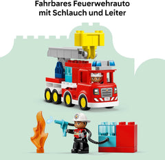 LEGO DUPLO Town Löschauto mit Schlauch und Feuerwehrmann- Lernspielzeug für Motorik - Rotes Feuerwehrauto mit Leiter, Figur und Eichhörnchen - Geschenk für Jungen und Mädchen ab 2 Jahren - 10473