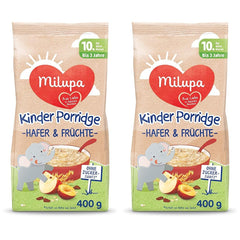 Terci pentru copii Milupa – Terci de ovăz și fructe de la 10 luni la 3 ani, hrană pentru bebeluși, 1 x 400 g (pachet de 2)