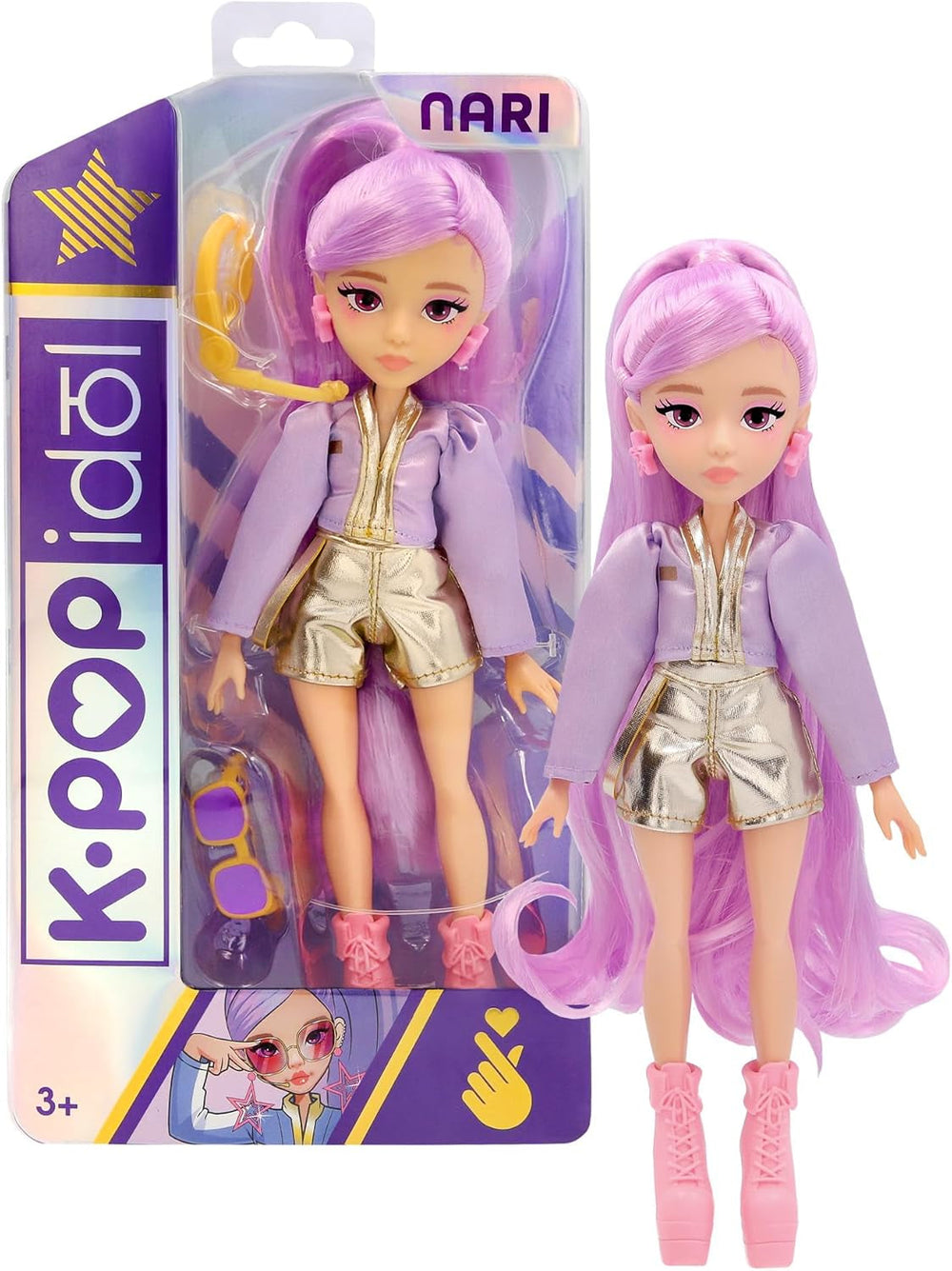 K-POP Idol Puppe Nari Modepuppen K-Pop Power-Idol-Stil, lavendelfarbenes Haar. 3 Accessoires zum Kreieren von Outfits Kinder ab 3 Jahren