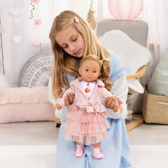 Bayer Design 94637AN Charlene Puppe interaktiv mit Haaren, sprechend, Funktionspupe, weicher Körper, Schlafaugen, Zubehör, 46 cm, Rosa