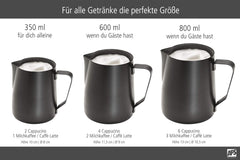 APS Milk Pitcher – Carafă de lapte de înaltă calitate, cu strat antiaderent, fabricată din oțel inoxidabil – Perfectă pentru prepararea spumei de lapte – Carafă universală, neagră, 600 ml