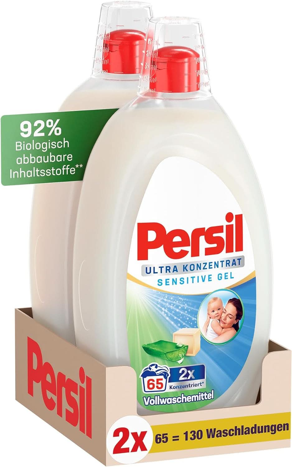 Persil Ultra Concentrate Sensitive Gel (130 Waschgänge), Flüssigwaschmittel für Allergien und Babys in einer kleineren Flasche für weniger Plastik, Entfernt hartnäckige Flecken, Dermatologisch getestete Waschmittel von Naty Shop