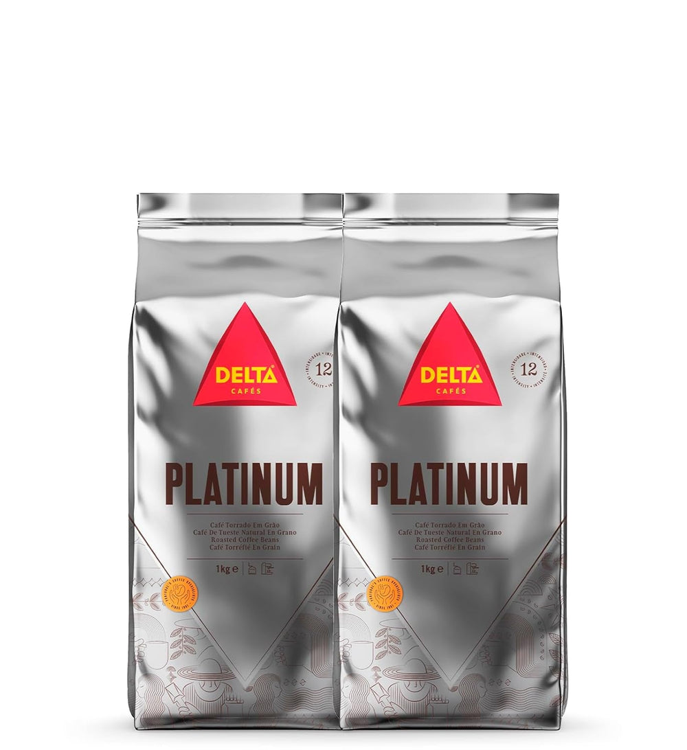 Cafea boabe Delta Cafés Platinum, 1 kg, 2 bucăți, Intensitate 12, amestec Arabica-Robusta