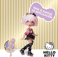 4SF - Golden Diva Roller, Japanische Fashion Puppe im Rollschuh-Look, Figur von 19,5 cm mit 15 Gelenkpunkten, Inklusive Helm, Tasche, Musikzubehör und Stiefel, Famosa (HKTF1000)