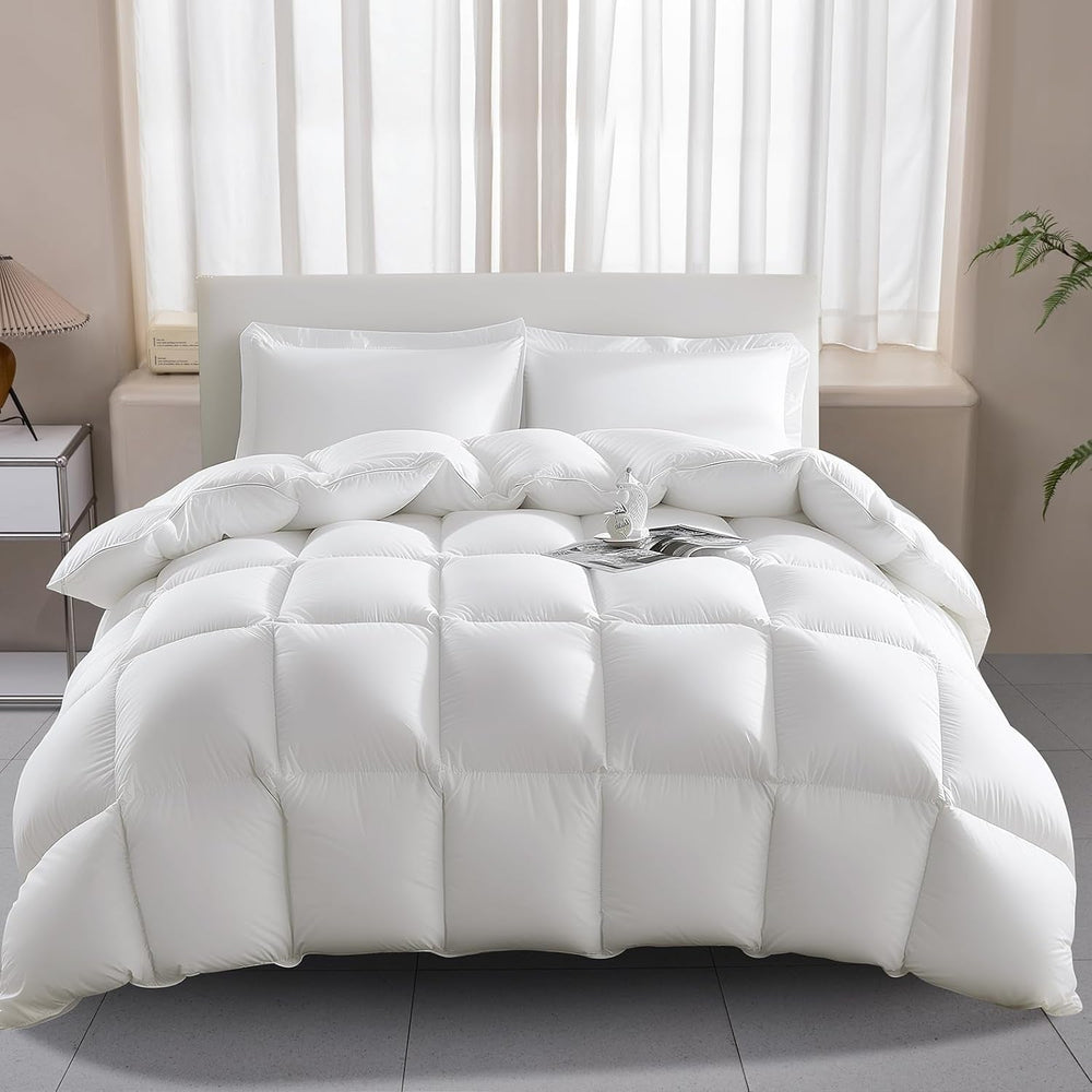 135X200 Plapumă pentru toate anotimpurile 100% plapumă de bumbac cu puf de gâscă și pene, plapumă de pene cu umplutură groasă fără pluș viu, plapumă de tranziție extra pufoasă 3D Baffle Box pentru pat unic, alb Plapumi si pilote Naty Shop Single 135 X 200 Cm