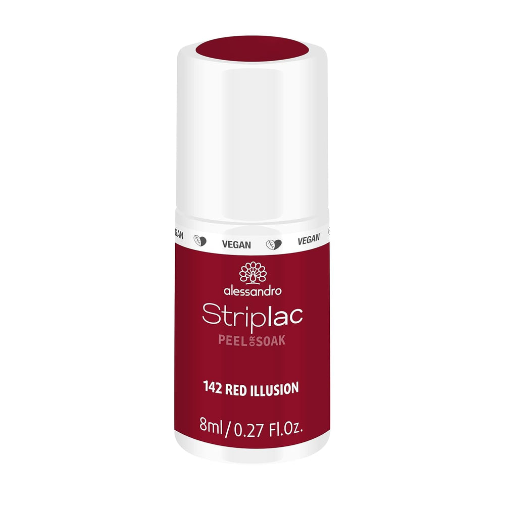 Oja UV alessandro Striplac Red Ilusion – Delicată și de lungă durată – Îndepărtare ușoară datorită tehnologiei de îndepărtare peel-off – Vegană și cruelty-free – 8 ml