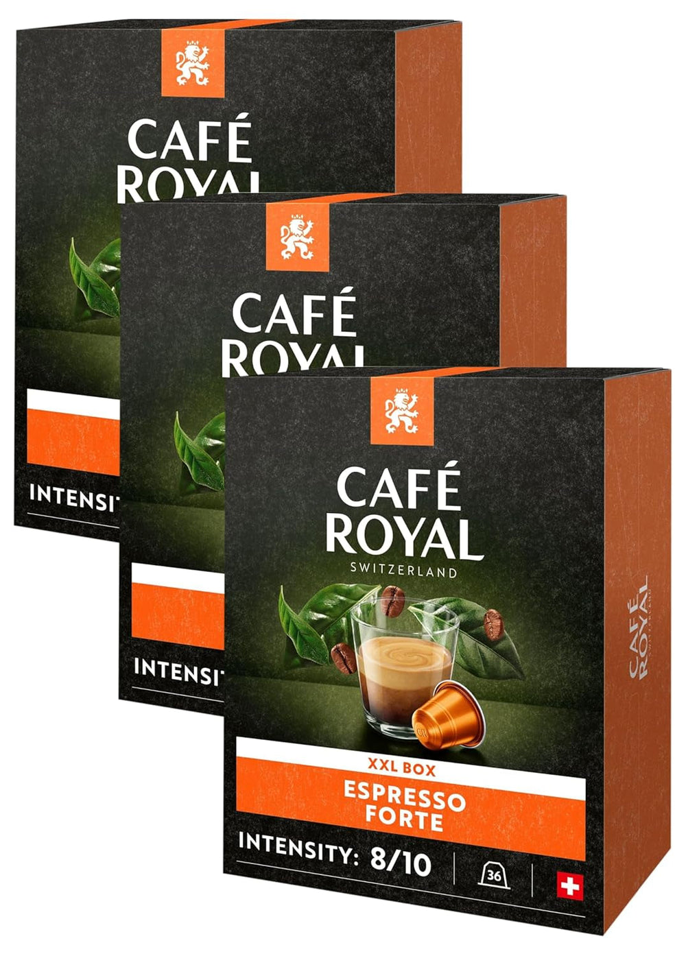 Espresso Forte 36 Kapseln für Nespresso Kaffee Maschine - 8/10 Intensität - UTZ-zertifiziert Kaffeekapseln aus Aluminium (Packung mit 3)