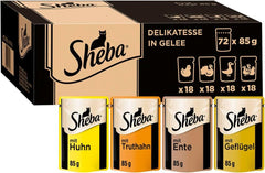 Hrană umedă pentru pisici SHEBA - 72 pliculețe x 85g - Varietate de păsări de curte în jeleu - Hrană umedă pentru pisici - 1 pachet mare