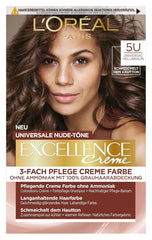 L'Oréal Paris Vopsea de păr permanentă pentru fiecare ton de piele, colorare fără amoniac, tonuri nude universale cu acoperire completă a părului gri, Excellence Creme, nr. 5U Castaniu deschis (maro), 1 buc Vopsea pentru par Naty Shop