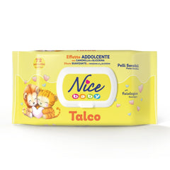 Șervețele umede NICE pentru bebeluși, 72 bucăți, cu capac, parfum de talc, materiale naturale, curățare delicată, bebeluși, 1 buc.