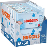 Huggies Pure Baby Wipes 18er-Pack (insgesamt 1008 Tücher) – 99 % reines Wasser – parfümfrei für sanfte Reinigung und Schutz Baby-Feuchttücher Naty Shop