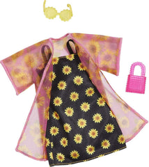 Barbie Fashions 2er-Pack, 2 Outfits & 2 Accessoires: Hemd, Shorts & Kimono, ärmelloses Sonnenblumenkleid, Geldbörse & Sonnenbrille, Kinder ab 3 Jahren