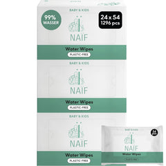 Naïf - Șervețele umede fără plastic - 1296 bucăți (24 bucăți X 54 șervețele umede) - Îngrijire pentru fundul, corpul și fața bebelușului - 99% apă - 0% parfum și alcool